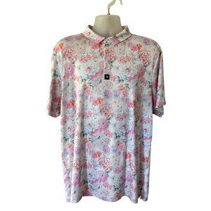 Bad Birdie Mens Floral Light Pink Golf Polo Shirt Athletic Performance Xlarge